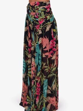 Tropical Strapless Maxi Dress - Black with Coral & Teal Floral